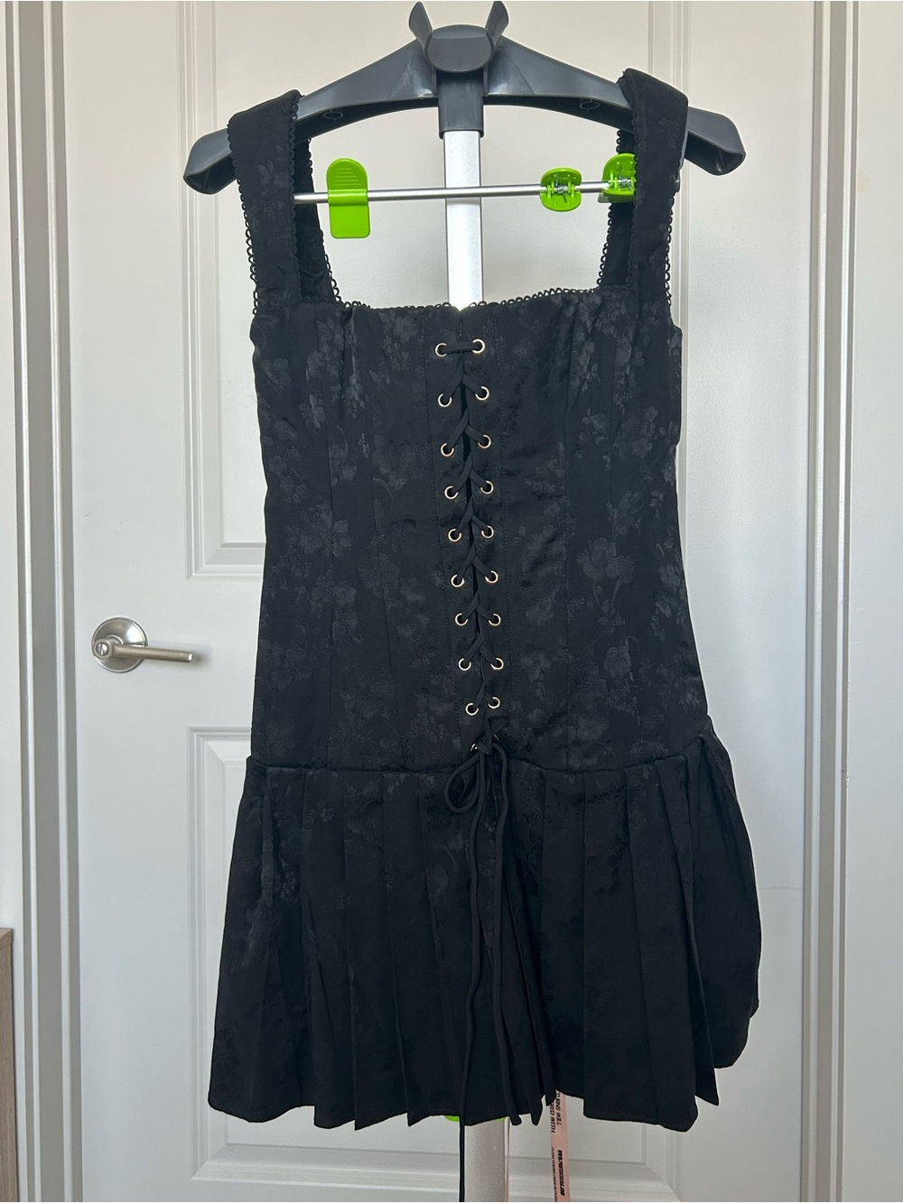 House of CB Talia Black Lace-Up Pleated Mini Dress
